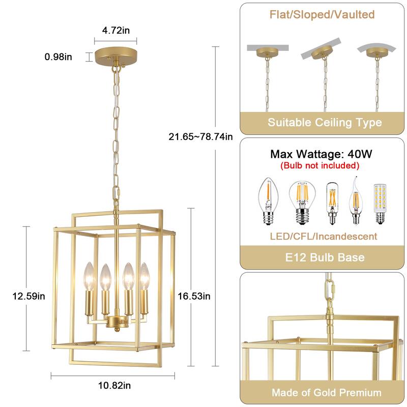 10.82inch Modern Cage 4-light Height Adjustable Metal frame chandelier for multiple spaces
