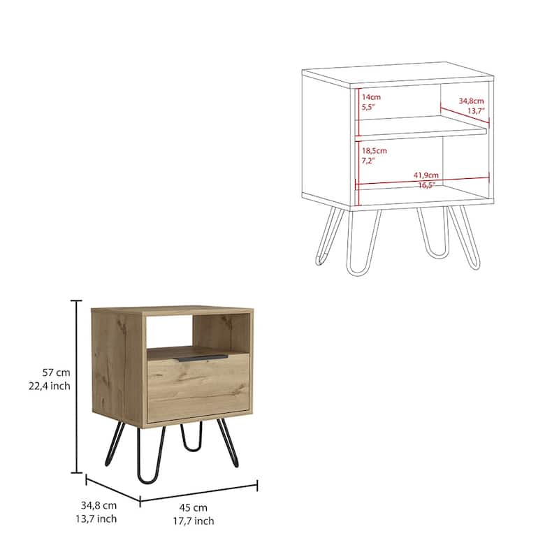 Nightstand With Single Drawer And Hairpin Legs