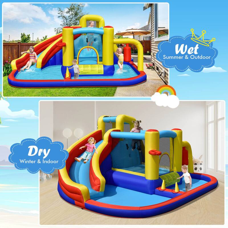 Gymax 7-in-1 Inflatable Water Slide Water Park Kids Bounce Castle With - See Details