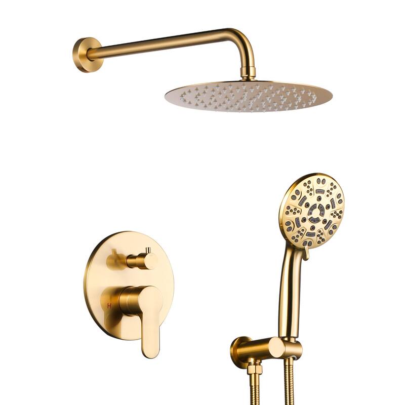 WOWOW Wall Mount 9-Spray Shower Faucet with Handshower - 10" - Brushed Gold