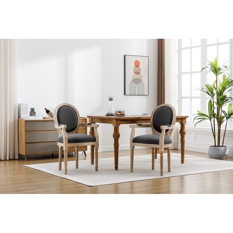 French Country Style Dining Chairs With Rattan Back and Footrest-Set of 2（2 Colors）