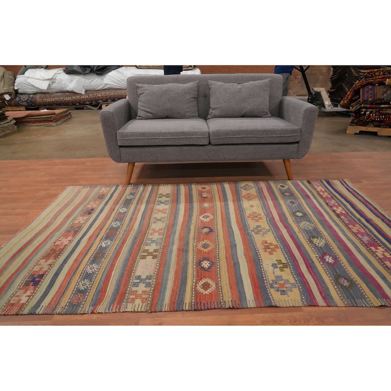 Hand Woven Oriental 100% Wool Carpet Southwestern Tribal Multi-Colored Kilim Area Rug - 7' 6'' X 4' 7''