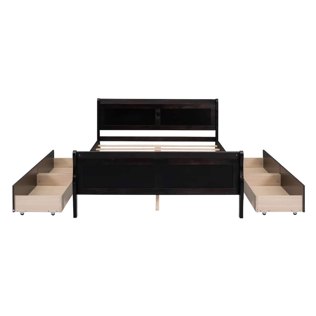 Platform Bed with 4 Drawers and Streamlined Headboard
