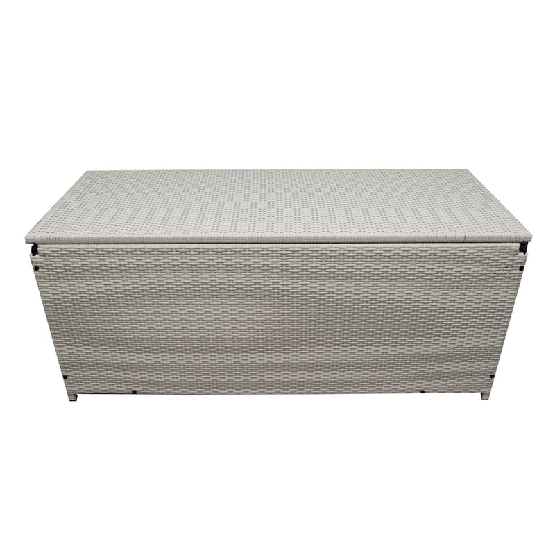 Indoor and Outdoor Balcony Patio Deck Porch Pool 113 Gallon Wicker Storage Box Trunk Bin with Metal Frame