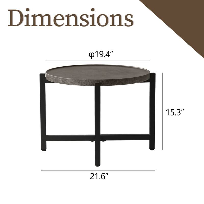 COSIEST Outdoor Round Lightweight Concrete Coffee Table Side Table