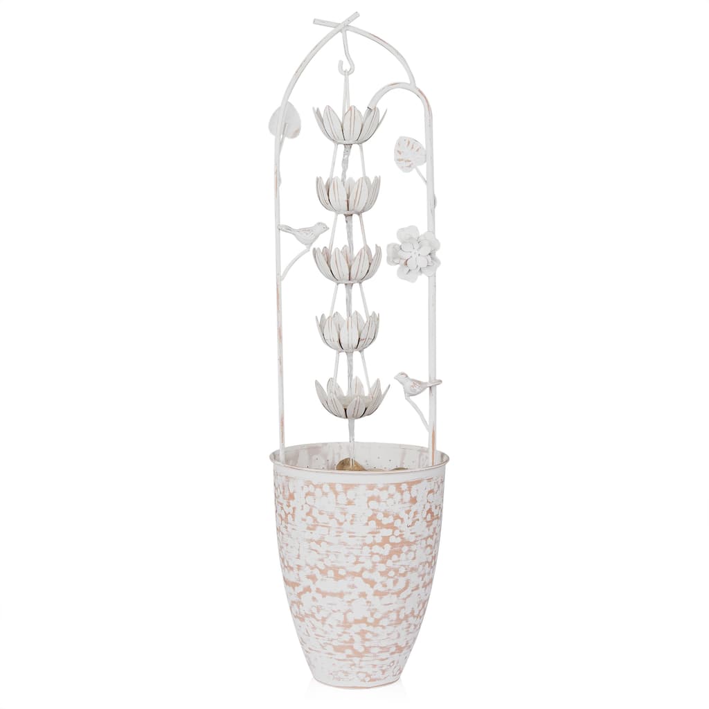 Metal White Rustic Fountain with Flower