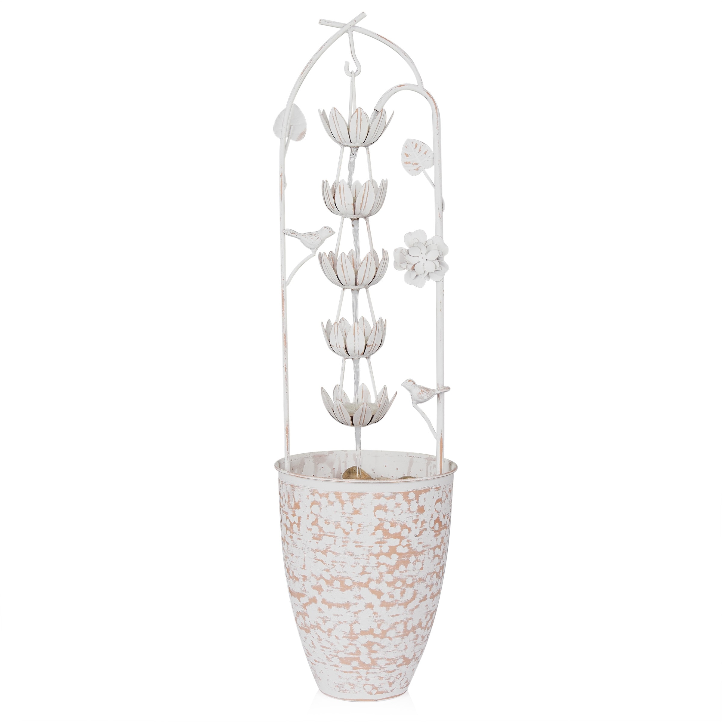 Metal White Rustic Fountain with Flower