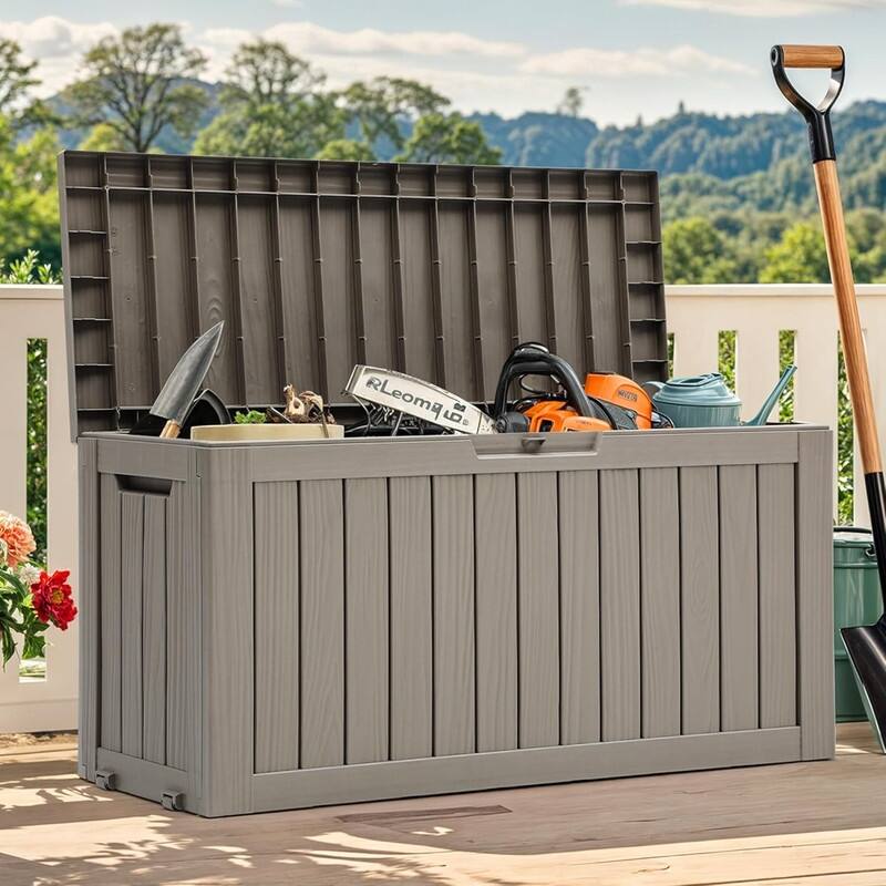 60-100 Gallon Outdoor Deck Storage Box with Lockable Lid, UV Protected & Weatherproof
