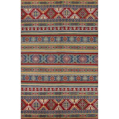 Striped Oriental Kazak Area Rug Hand-Knotted Wool Carpet - 6'7" x 9'9"