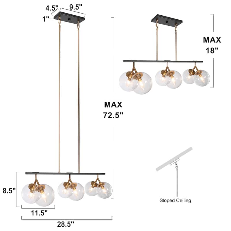 Marsie Mid-Century Modern 6-light Chandelier Linear Orb Glass Farmhouse Kitchen Island Pendant Lights Dining Room