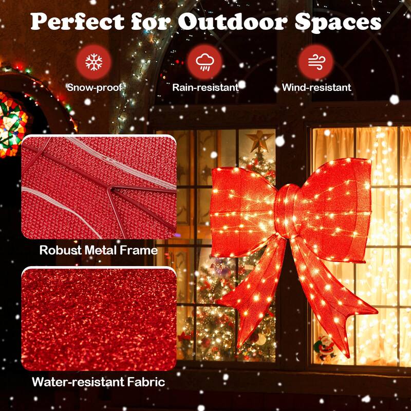 Costway 37” Lighted Christmas Bow Decoration with 150 Warm White LED - Red - See Details