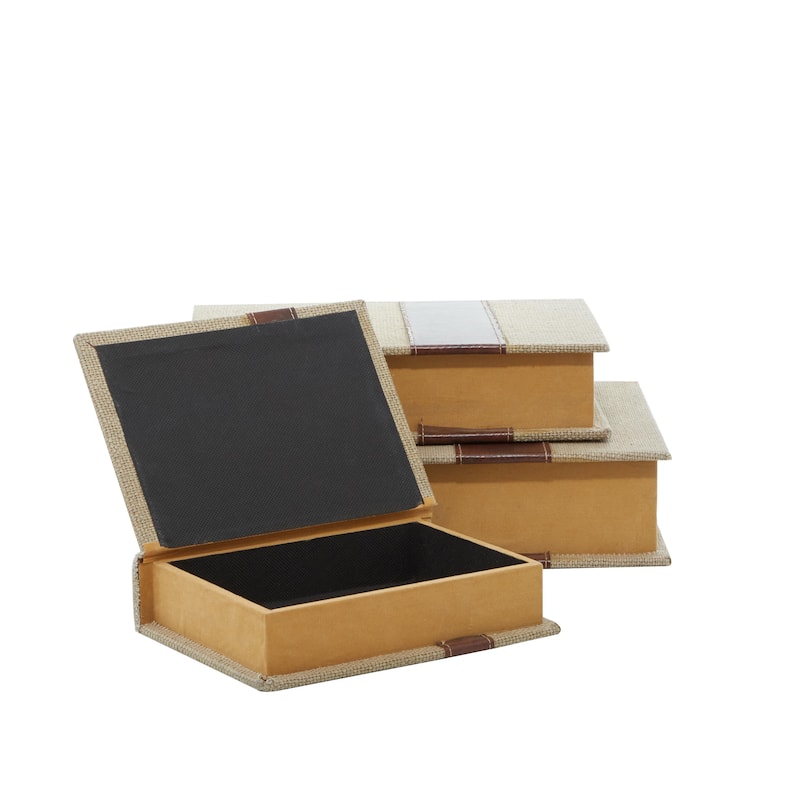 Roche River Decor - Linen Fabric Chevron Patterned or Texxtured Faux Book Storage Box - Set of 3 or 4 Multi-Colored