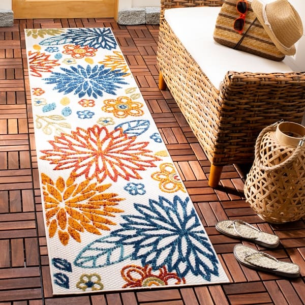slide 2 of 5, SAFAVIEH Cabana Lyla Indoor/ Outdoor Waterproof Patio Floral Rug 2' x 10' Runner - Creme/Red