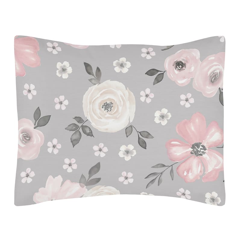 Grey Watercolor Floral Girl 5pc Toddler-size Comforter Set - Blush Pink Gray White Shabby Chic Rose Flower Polka Dot Farmhouse