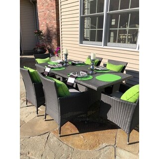 Malta Outdoor Transitional 7 Piece Wicker Dining Set with Water-Resistant Cushions by Christopher Knight Home