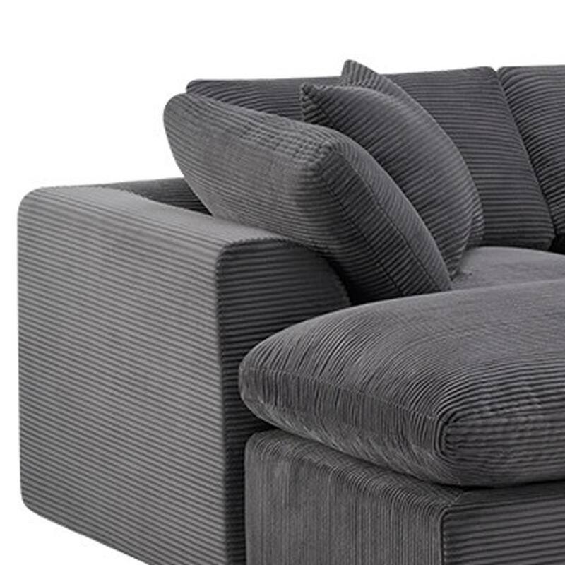 HomeRoots 138" Dark Gray Corduroy Modular Sofa With Ottoman And Toss Pillows
