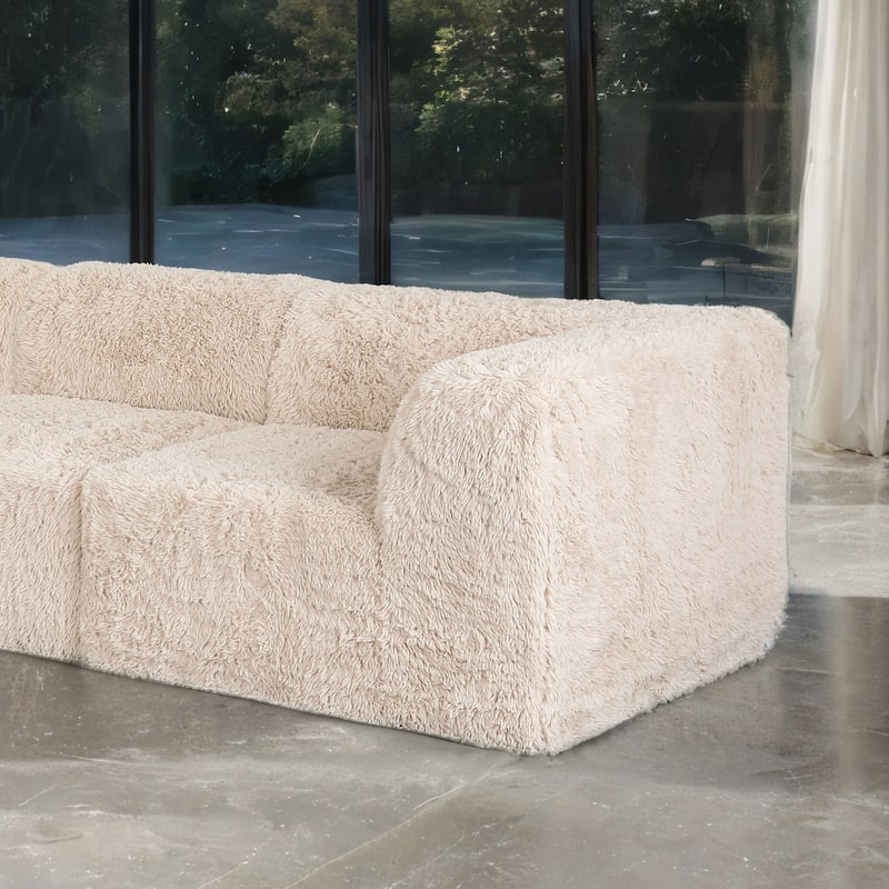 Furniture of America Ylena Modern Faux Fur Foam Modular Compressed Sofa Chair - With Arm - Sand