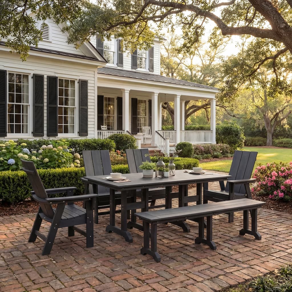 Shoreside 6-Piece Rectangular Poly Eco-Friendly All Weather Outdoor Dining Set with Bench