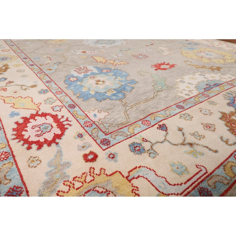All-Over Floral Oushak Oriental Area Rug Hand-Knotted Wool Carpet - 8'8" X 11'7"