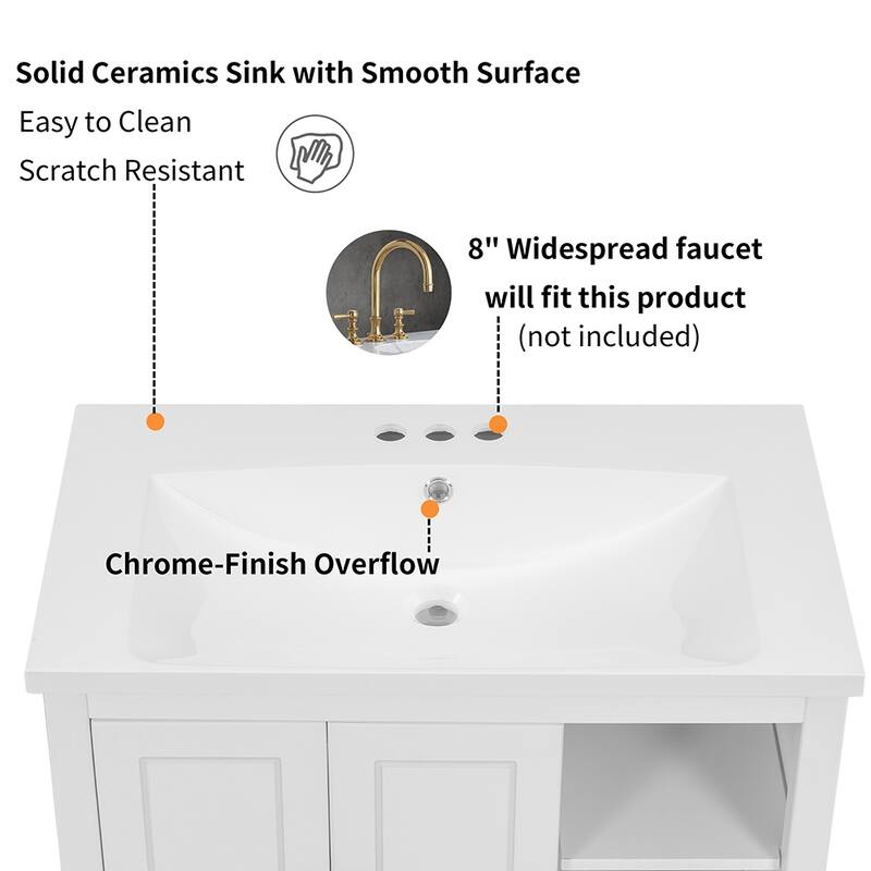 30" Bathroom Vanity with Sink Storage Cabinet and Drawers