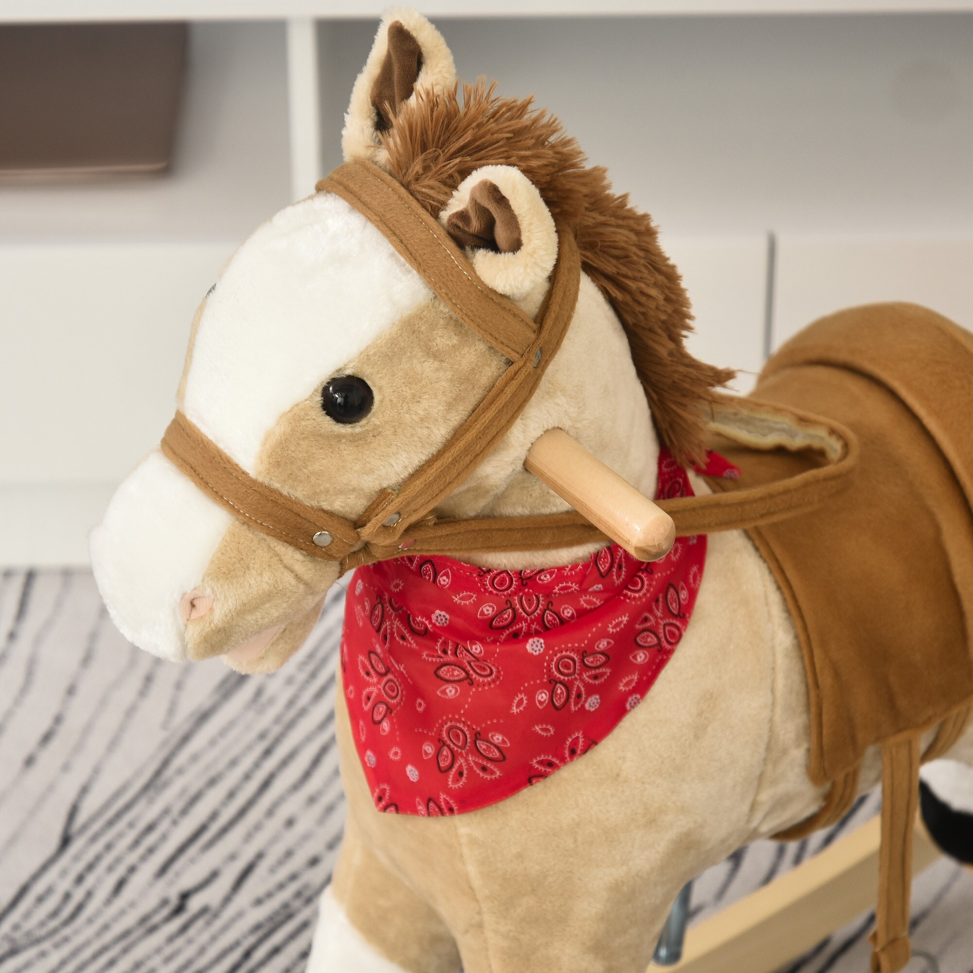 qaba kids plush toy rocking horse pony with realistic sounds