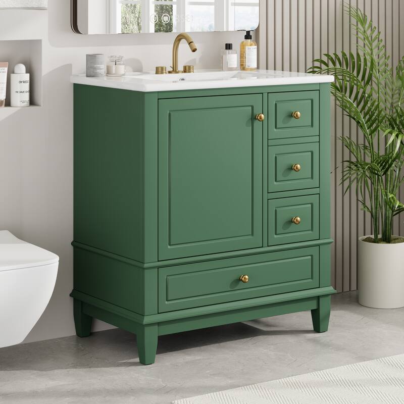 Bathroom Vanity with Sink, Bathroom Storage Cabinet with 3 Drawers and 1 Door, Bathroom Vanities with Solid Wood Frame