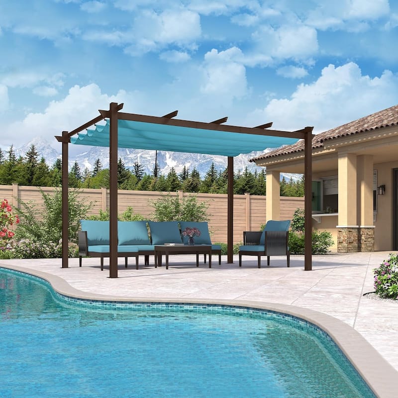 PURPLE LEAF Outdoor Retractable Bronze Metal Pergola w Canopy for Beach Deck Gazebo