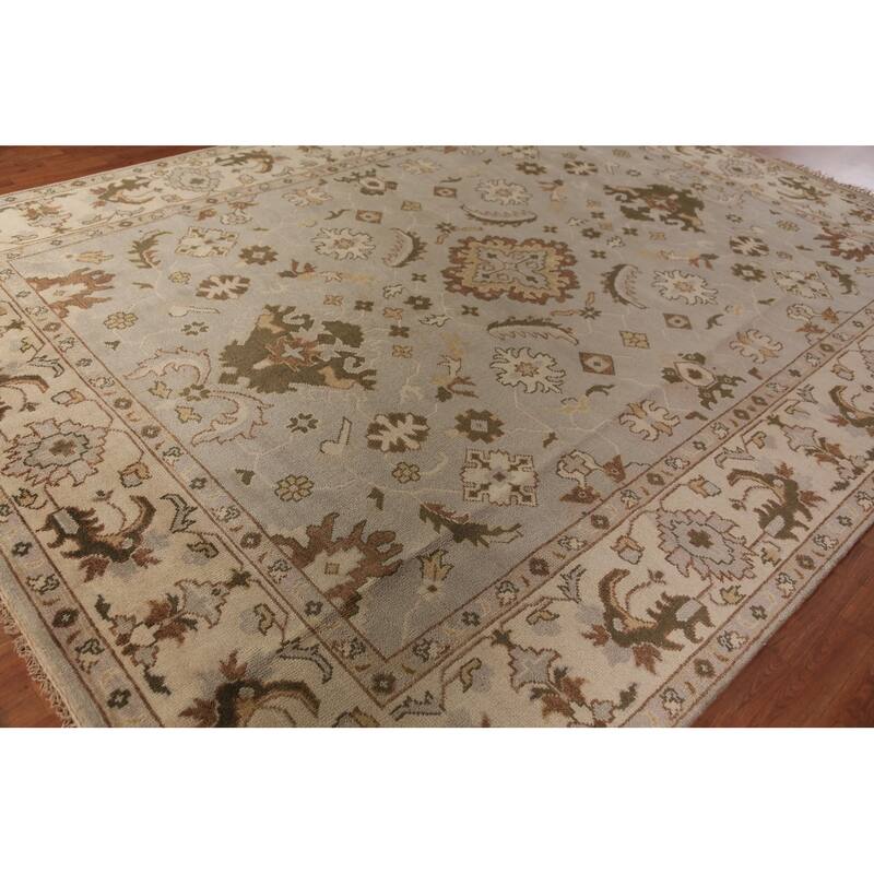 Earth Tone Oushak Indian Area Rug Hand-Knotted Floral Wool Carpet - 9'0"x 11'10"