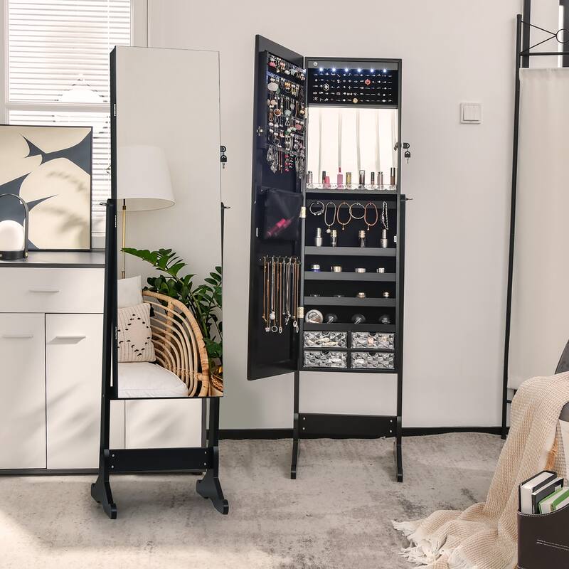 Costway Jewelry Cabinet Armoire Full Length Frameless Mirror Lockable - See Details