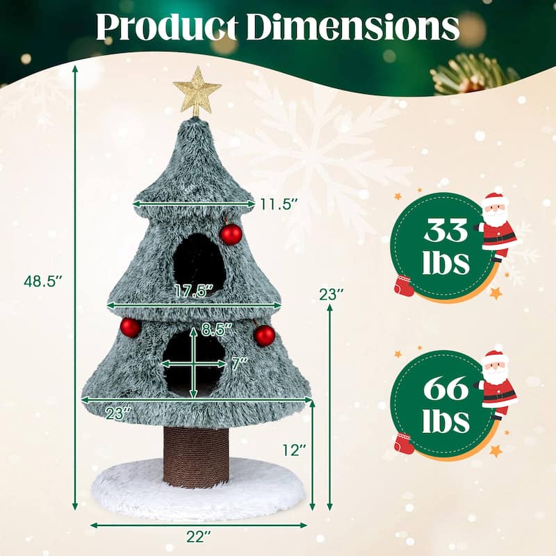 Costway 48.5” Christmas Cat Tree for Indoor Cats with 2 Large Condos, - as pic shows - See Details