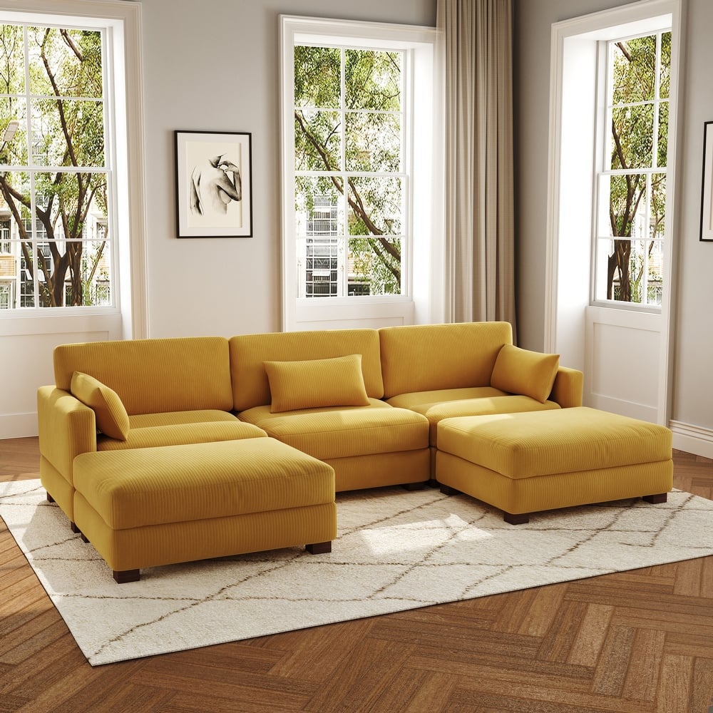 5-Piece U Shaped Couch Modular Sectional Sofa with Ottoman