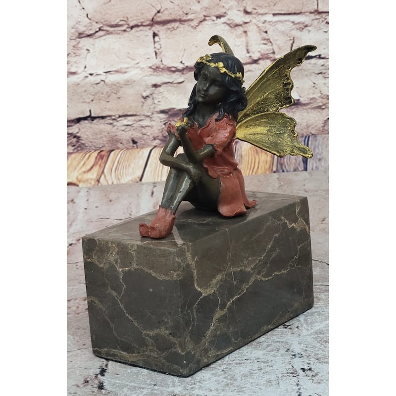 Hand Made Multi Color Fairy Angel Genuine Bronze Sculpture By Milo