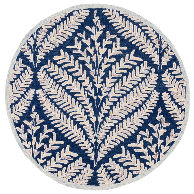 SAFAVIEH Handmade Capri Kert Wool Rug - 5' Round - Navy/Ivory