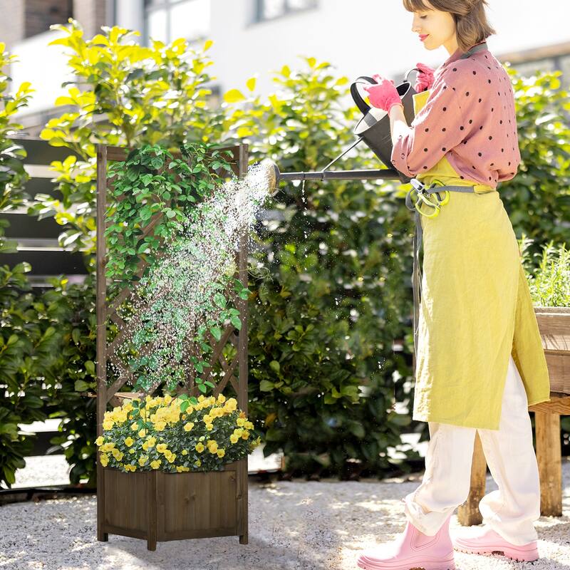 Modern Style Garden Bed Freestanding Corner Planters with Trellis, for Climbing Plants Flowers and Planting Carbonization