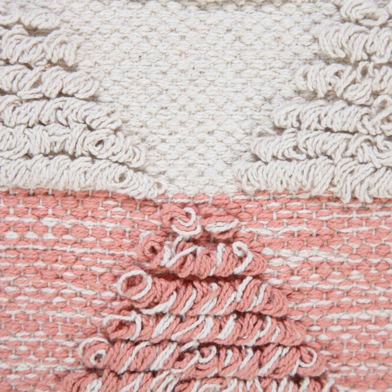 Handwoven Jacquard Square Cotton Throw Pillow Cover - 20" - Cream and Pink