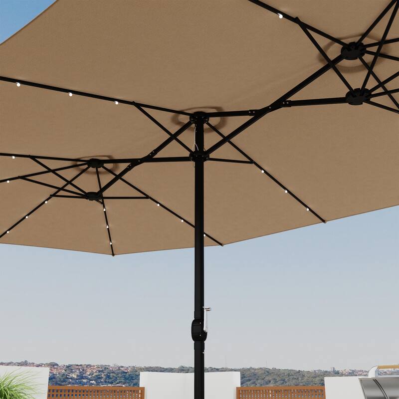 15 - foot Dual - sided Teal Outdoor Umbrella with LED: Durable Polyester Canopy, Sturdy Steel Frame