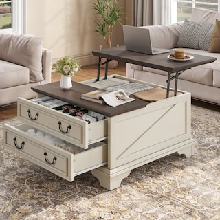 Moasis Farmhouse 31" Lift Top Square Coffee Table with 2 Drawers and Hidden Storage