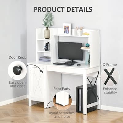 2-in-1 X-brace Barn-style Door Executive Desk with Hutch and Cabinet Home Office Desk with Shelves & Foot Pads