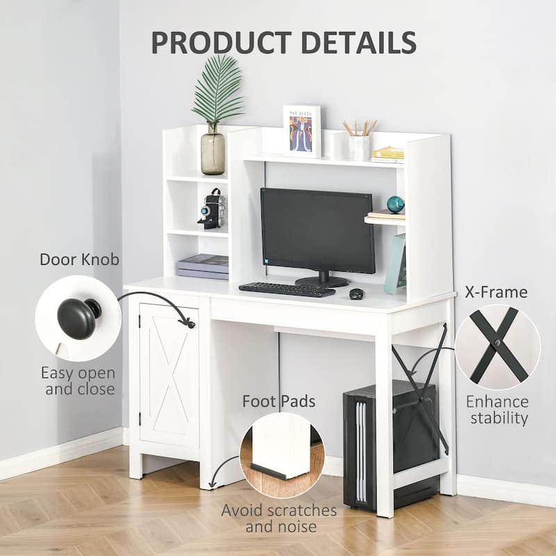 Farmhouse Computer Desk with Hutch and Cabinet, Home Office Desk with Storage and Shelves