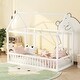preview thumbnail 5 of 17, Twin Size Floor Wooden Bed with House Roof Frame and Safety Guardrails White