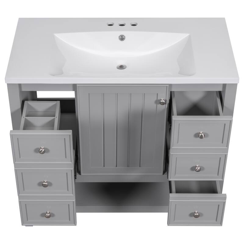 Bathroom Vanity with Sink, Bathroom Vanity with 1 Cabinet and 3 Drawers, Solid Wood Storage Cabinet with Open Shelf