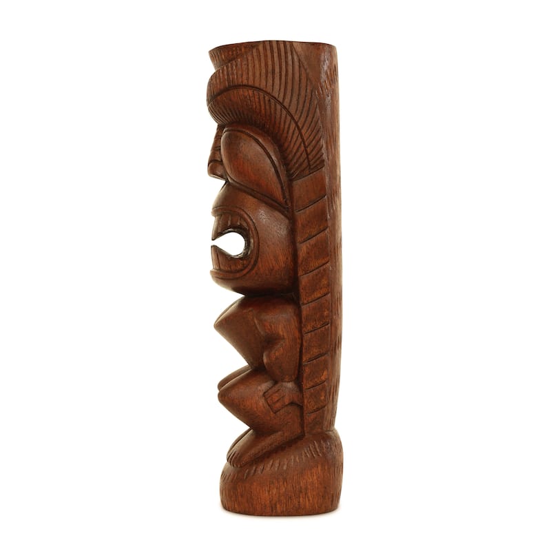 12" Wooden Handmade Primitive Long Hair Tribal Statue Sculpture Tiki Bar Totem Handcrafted Gift Home Decor Figurine Hand Carved
