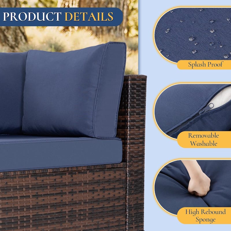 7 Pieces Wicker Rattan Outdoor Sectional Conversation Set with Coffee Table