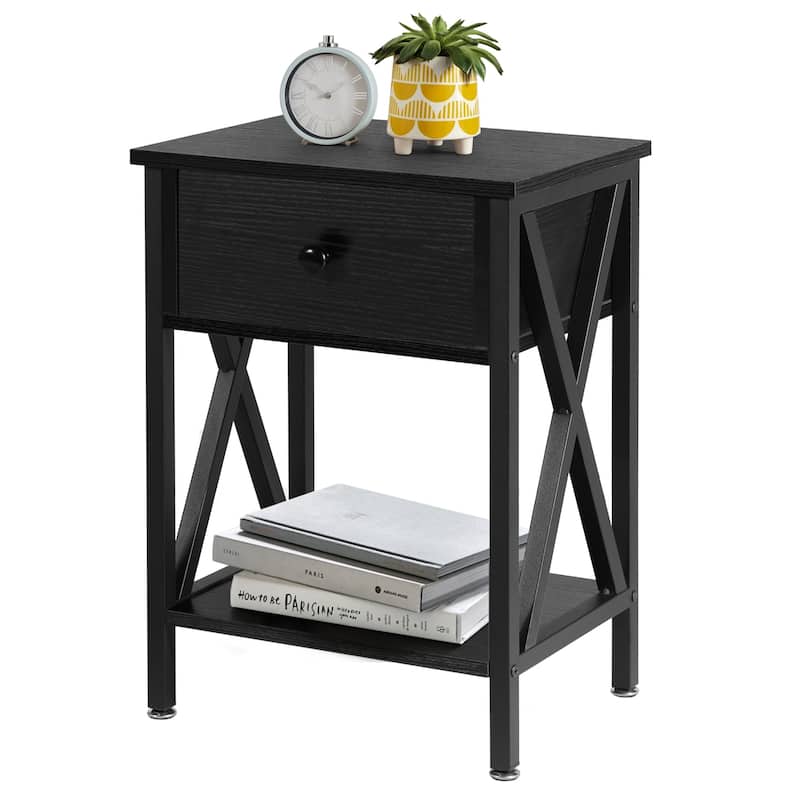 VECELO Modern Nightstand/End Table with Drawer and Open Shelf