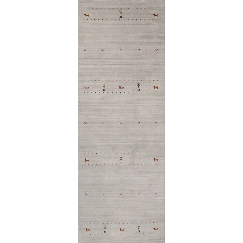 Hand Knotted Oriental 100% Wool Carpet Tribal Animal Pictorial Beige & Ivories Gabbeh Runner Rug - 9' 0'' X 2' 9''