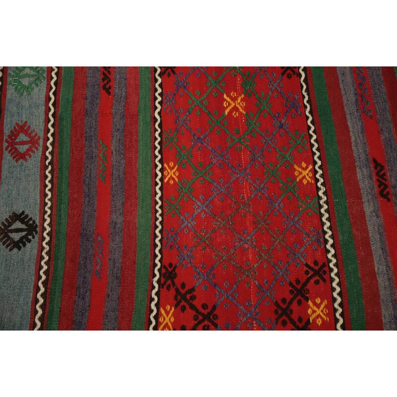 Hand Woven Oriental 100% Wool Carpet Southwestern Tribal Red Kilim Area Rug - 12' 0'' X 6' 5''