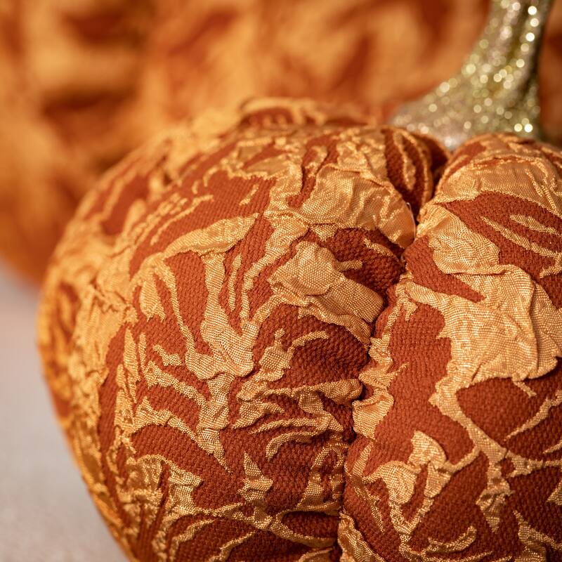 6.25"H and 8.5"H Sullivans Brocade Pumpkin - Set of 2, Fall Decor, Orange - 10"L x 10"W x 8.5"H, 6"L x 6"W x 6.25"H