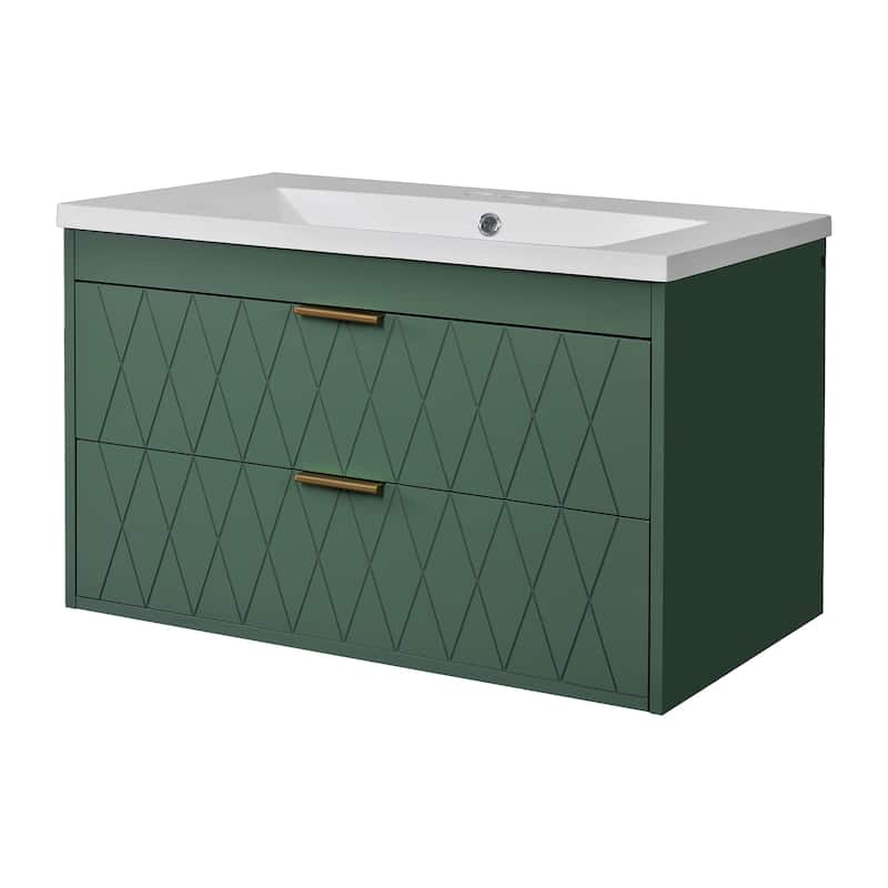 30-Inch Wall-Mounted Bathroom Vanity with Resin Sink & Storage Drawers - Modern Floating Design