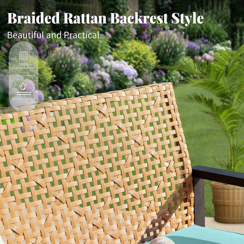4-Piece Patio Furniture Wicker Outdoor Bistro Set, All-Weather Rattan Wood Conversation Set with Soft Cushions by Havenside Home