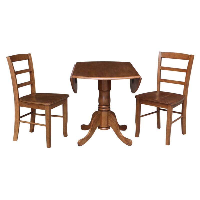 42" Dual Drop Leaf Pedestal Dining Table with Madrid Ladderback Chairs - Dining Set